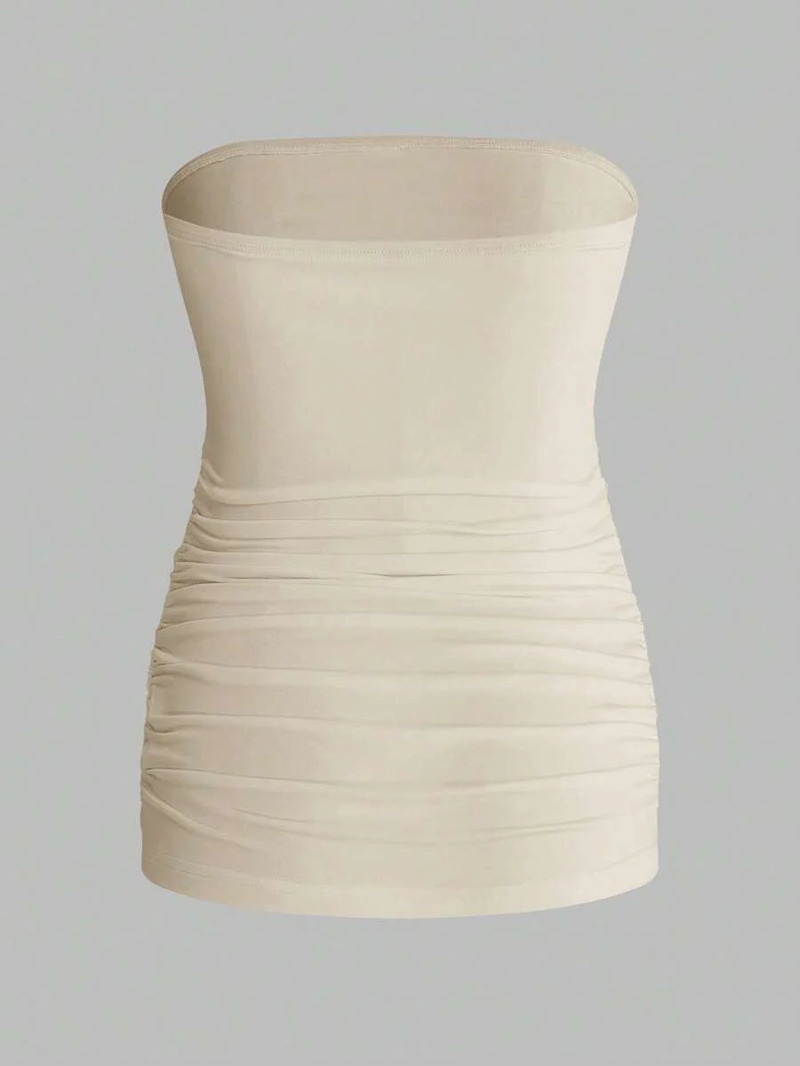 Maternity Strapless Tube Top - Black & White Pleated Casual Daily Wear