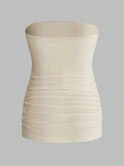 Maternity Strapless Tube Top - Black & White Pleated Casual Daily Wear