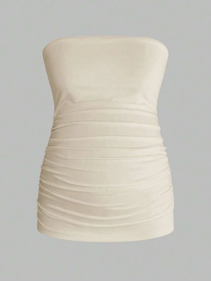 Maternity Strapless Tube Top - Black & White Pleated Casual Daily Wear