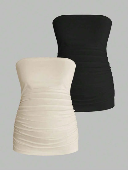 Maternity Strapless Tube Top - Black & White Pleated Casual Daily Wear