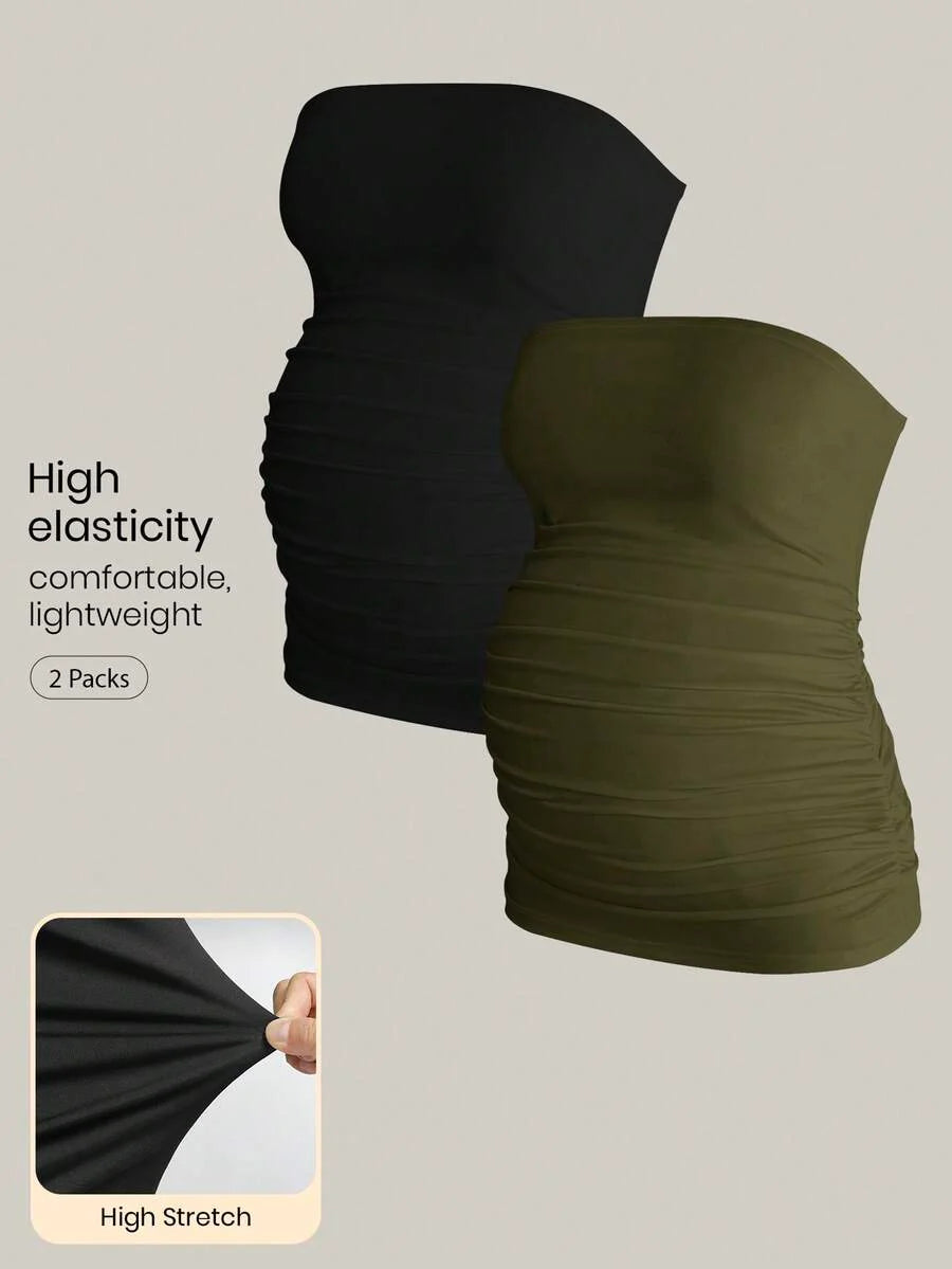 Maternity Strapless Tube Top - Black & White Pleated Casual Daily Wear