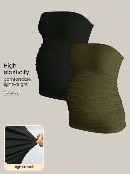 Maternity Strapless Tube Top - Black & White Pleated Casual Daily Wear