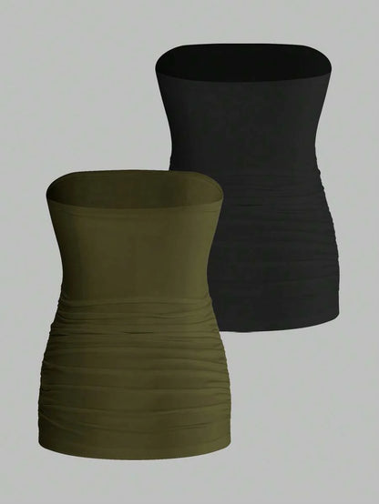 Maternity Strapless Tube Top - Black & White Pleated Casual Daily Wear
