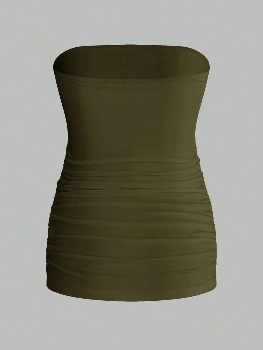 Maternity Strapless Tube Top - Black & White Pleated Casual Daily Wear