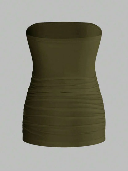 Maternity Strapless Tube Top - Black & White Pleated Casual Daily Wear