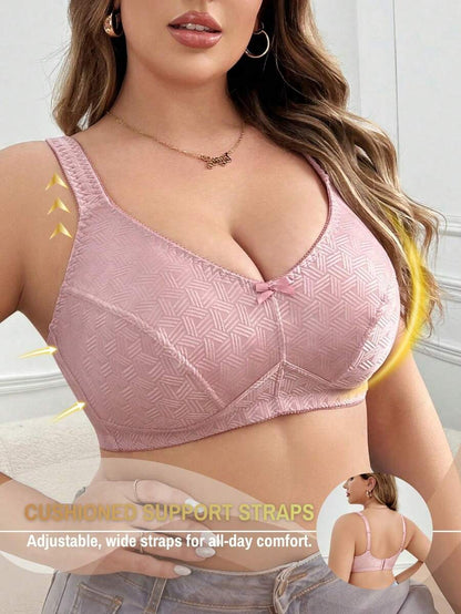 Plus Size Women's Jacquard Wireless Bra - Soft Sponge Adjustable Strap Bralette