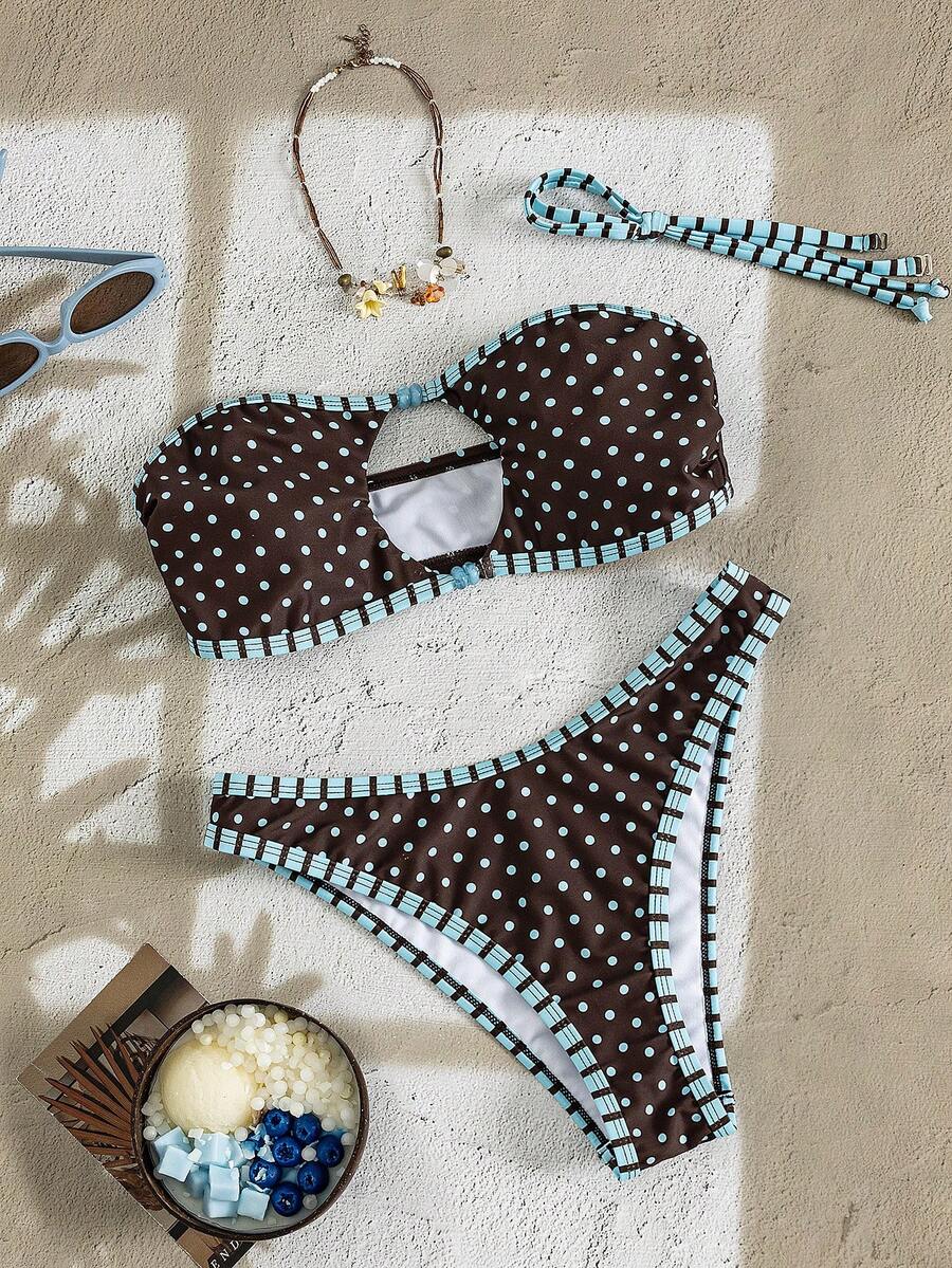 Swim Vcay Solid Color Bikini Swimming Suit For Beach Vacation, Strapless, Wireless For Summer