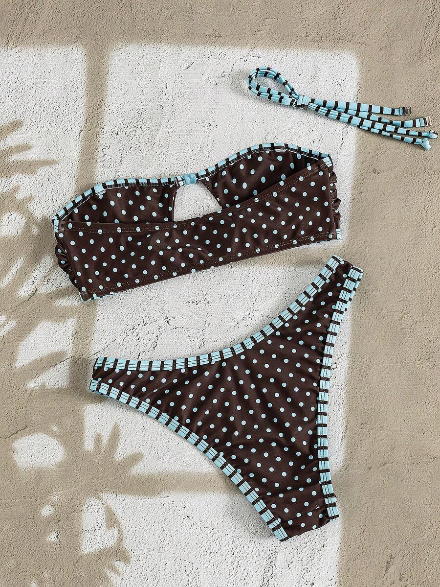 Swim Vcay Solid Color Bikini Swimming Suit For Beach Vacation, Strapless, Wireless For Summer