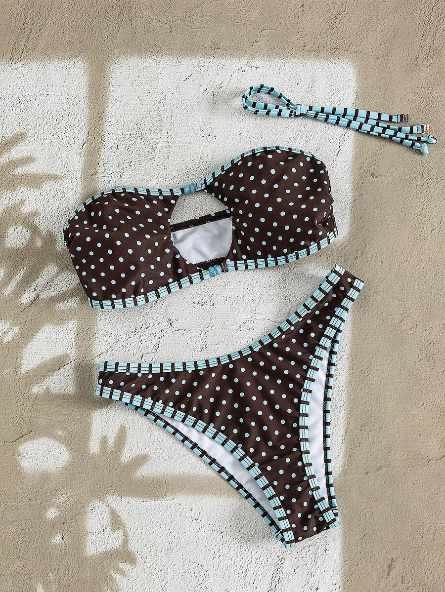 Swim Vcay Solid Color Bikini Swimming Suit For Beach Vacation, Strapless, Wireless For Summer