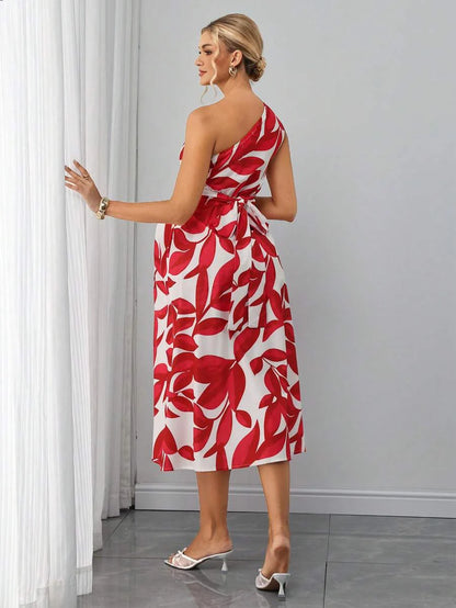 Maternity Colorblock A-Line Midi Dress - Asymmetric Neck, Sleeveless, Split Hem, Slim Fit, Multicolor