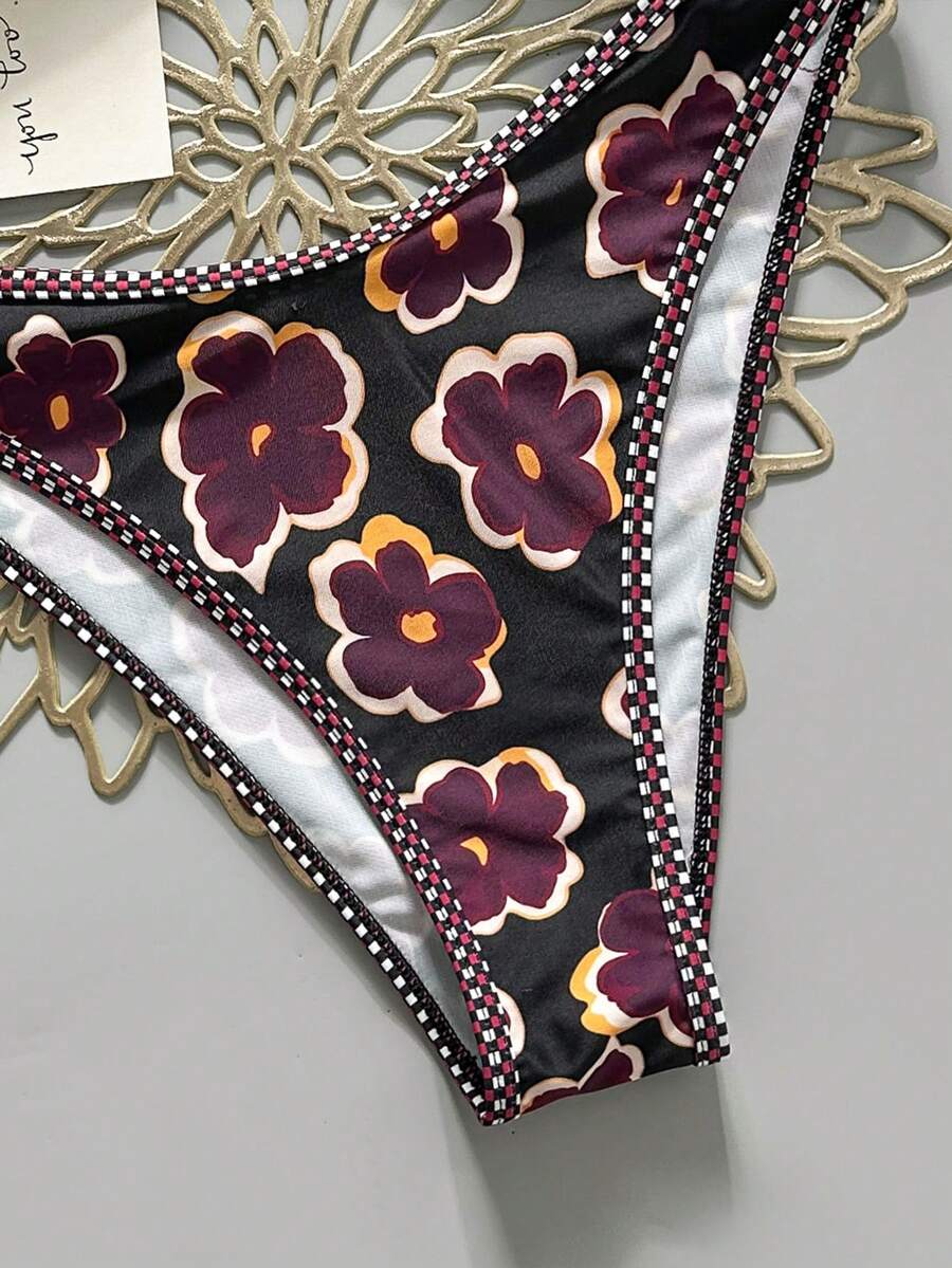 Swim Vcay Summer Beach Women Vacation Color-Block Halter Strap Bikini Set With Separated Bikini Set
