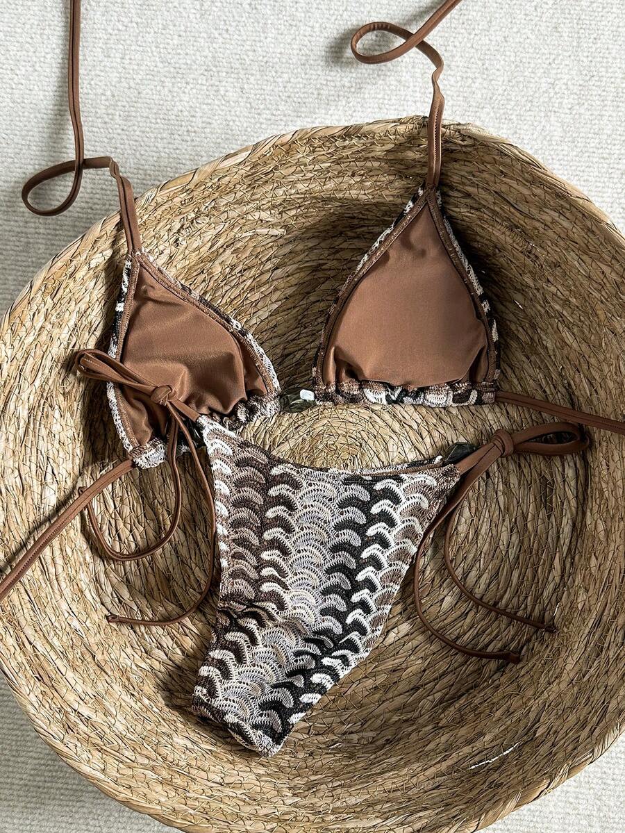 Swim Vcay 2026 Spring/Summer Green Special Fabric Women's Swimwear, Spaghetti Strap Halter Solid Color Sexy Side Tie Thong Bikini Two-Piece Swimwear Teal Bikini Tie Bikini Set Textured Bikini Triangle Bikini Triangle Bikini Set