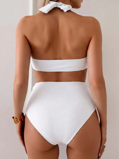 Maternity Halter Bikini Set - Solid Stretch Comfortable Summer Beach Vacation, Mom To Be