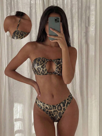 Swim Vcay Solid Color Bikini Swimming Suit For Beach Vacation, Strapless, Wireless For Summer
