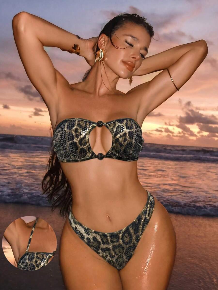 Swim Vcay Solid Color Bikini Swimming Suit For Beach Vacation, Strapless, Wireless For Summer
