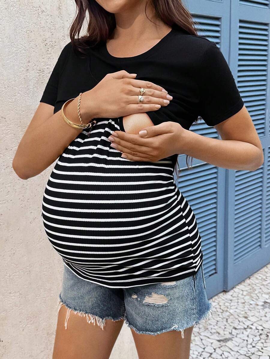 Summer Outfits,Color-Blocked Twisted Maternity Top,Nursing Tops Mothers Maternity Clothes Bump Friendly Outfits Maternity Wear Pregnancy Clothes
