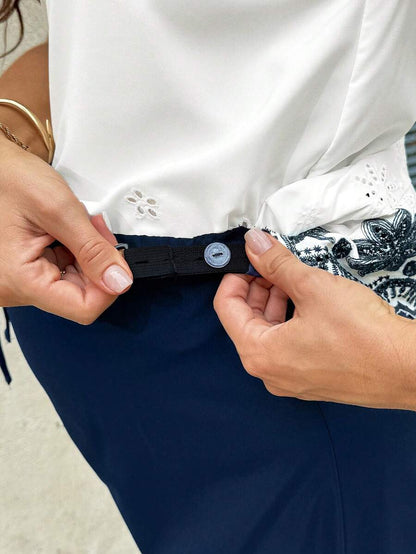 Embroidered Maternity Vacation 2-Piece Set with Sleeveless Round Neck Blouse and Unlined Casual Wide Leg Pants Summer Beach Coords