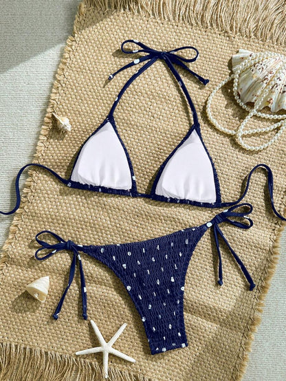 Swim Vcay Women's Ruched Tropical Print Halter Neck Tied Swimsuit And Bikini Set, Summer Beach Vacation