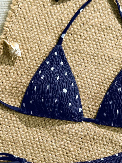 Swim Vcay Women's Ruched Tropical Print Halter Neck Tied Swimsuit And Bikini Set, Summer Beach Vacation