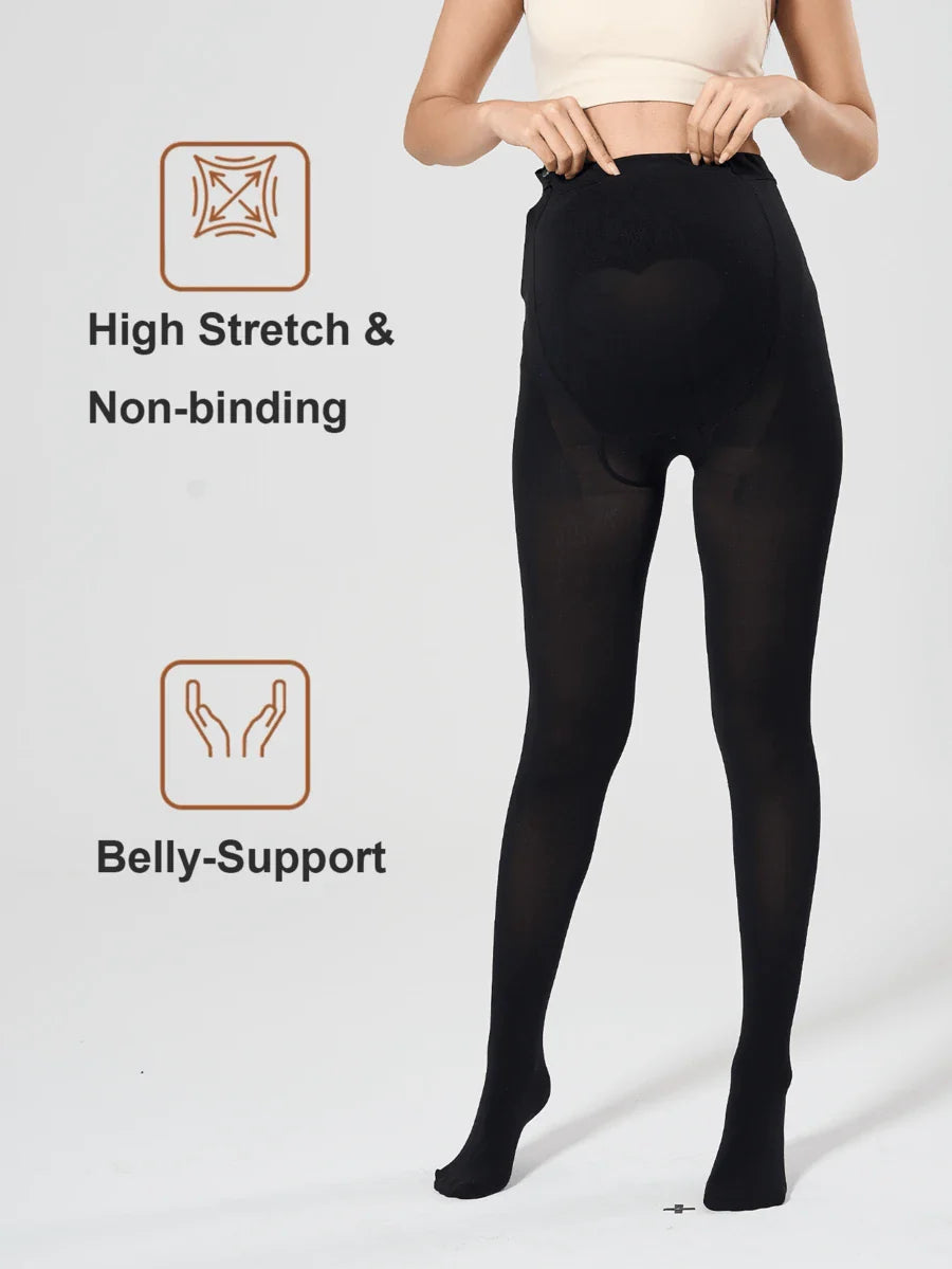 Maternity Pantyhose Tights - Black Adjustable Heart Print Ultra Soft High Elastic Belly Control