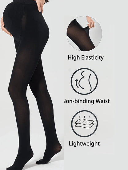 Maternity Pantyhose Tights - Black Adjustable Heart Print Ultra Soft High Elastic Belly Control