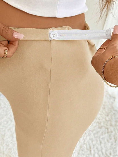 Apricot Maternity High Waist Slit Ankle Pants - Stretchy Fitted Knitted Capris - Comfortable Elastic Waist Summer Leggings for Daily Wear