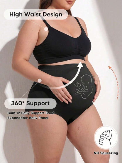 Plus Size Seamless Maternity Yoga Pants - Elastic Waistband Summer Support