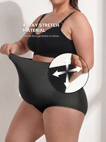 Plus Size Seamless Maternity Yoga Pants - Elastic Waistband Summer Support