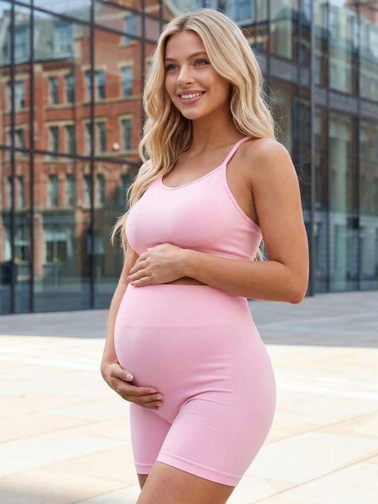 Maternity Animal Print Camisole and Mini Shorts Set Pink High Stretch Spaghetti Strap Slim Fit Summer Two Piece Sports Outfit