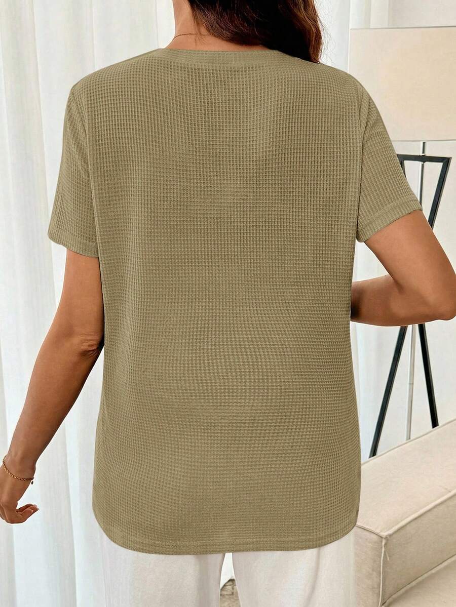 Black Short Sleeve Maternity Nursing Top with Zipper Detail Loose Fit Round Neck Soft Knitted Casual Home Wear Shirt