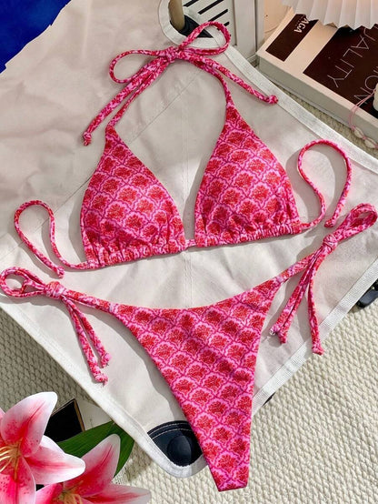 Swim Vcay Women's Solid Color Halter Tie Backless Sexy Thong Bikini Set Bikini Triangle Lemon Bikini Yellow Bathing Suits Light Yellow Bikini String Bikini Set