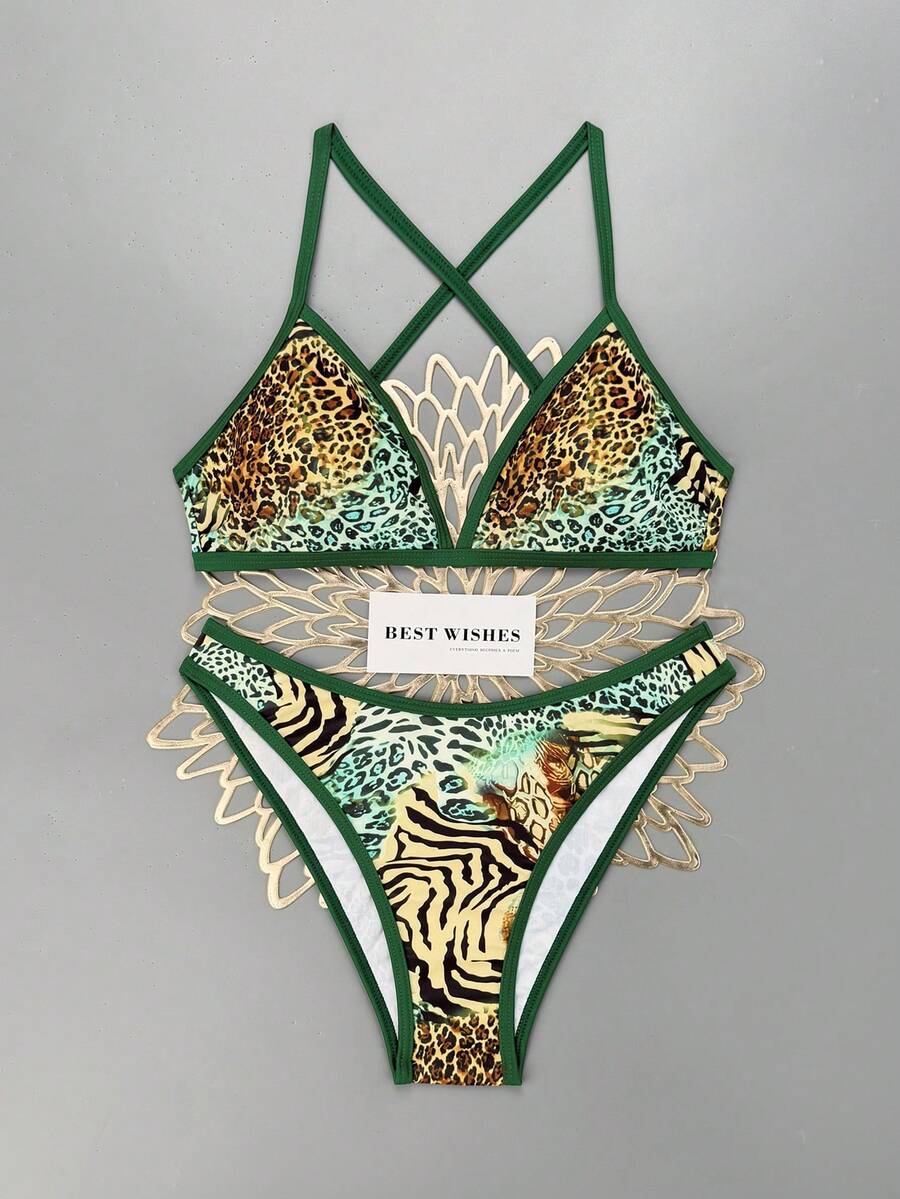 Swim Vcay Summer Beach Women Vacation Color-Block Halter Strap Bikini Set With Separated Bikini Set