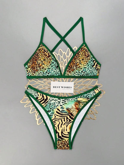 Swim Vcay Summer Beach Women Vacation Color-Block Halter Strap Bikini Set With Separated Bikini Set