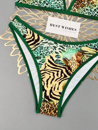 Swim Vcay Summer Beach Women Vacation Color-Block Halter Strap Bikini Set With Separated Bikini Set
