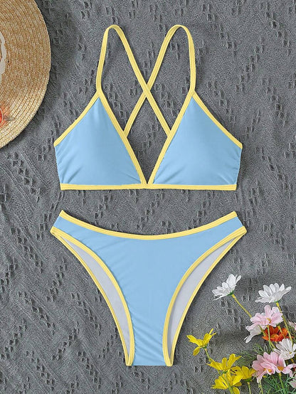 Swim Vcay Summer Beach Women Vacation Color-Block Halter Strap Bikini Set With Separated Bikini Set