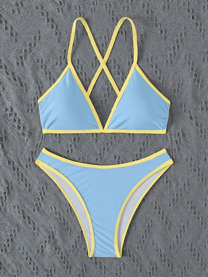 Swim Vcay Summer Beach Women Vacation Color-Block Halter Strap Bikini Set With Separated Bikini Set