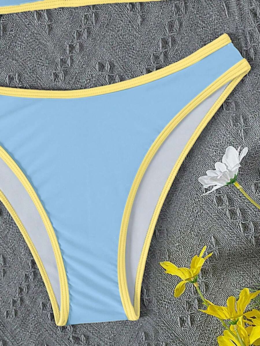 Swim Vcay Summer Beach Women Vacation Color-Block Halter Strap Bikini Set With Separated Bikini Set