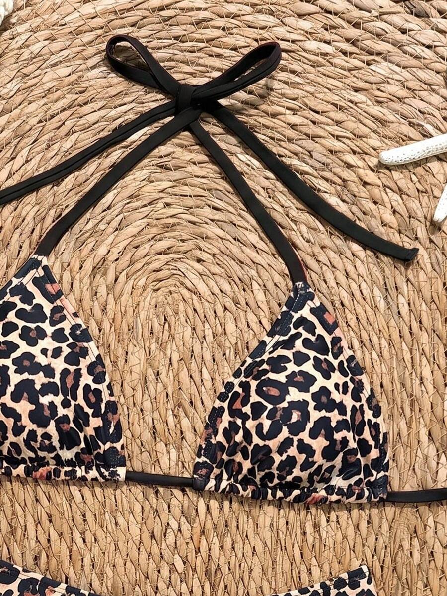 Swim Vcay 2026 Spring/Summer Women's Spaghetti Strap Halter Neck Black Base White Polka Dot Random Print Sweet Cute Side High Cut Bikini Swimwear 2-Piece Set Vacation Bikini Set Pink Bikini Set High Leg Bikini Set Modest Bikini Set Bikini Set