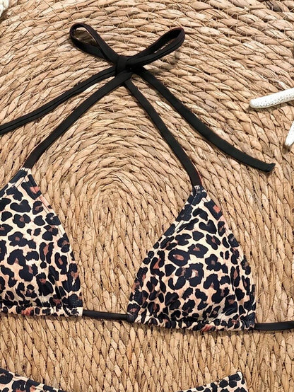 Swim Vcay 2026 Spring/Summer Women's Spaghetti Strap Halter Neck Black Base White Polka Dot Random Print Sweet Cute Side High Cut Bikini Swimwear 2-Piece Set Vacation Bikini Set Pink Bikini Set High Leg Bikini Set Modest Bikini Set Bikini Set