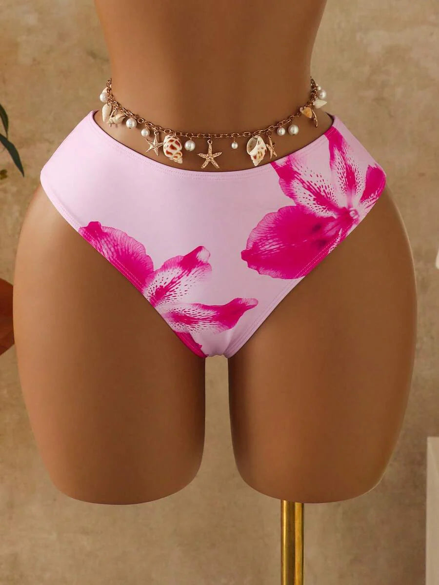 Women's 3-Piece Leopard Print Bikini Set - Halter Triangle Cup, Mesh Skirt, Tie Side, Multicolor
