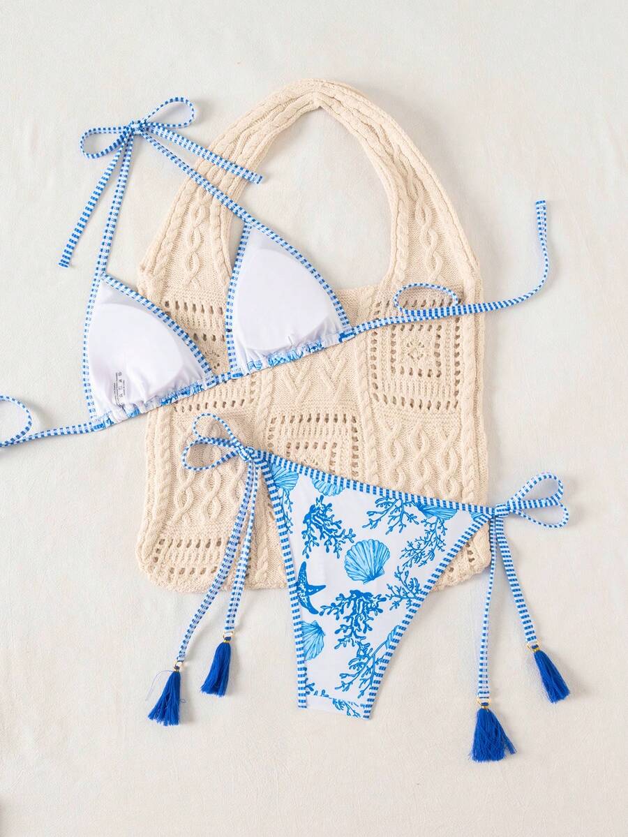 Swim Vcay Women's Summer Vacation Beach Paisley Print Halter Neck Bikini Set