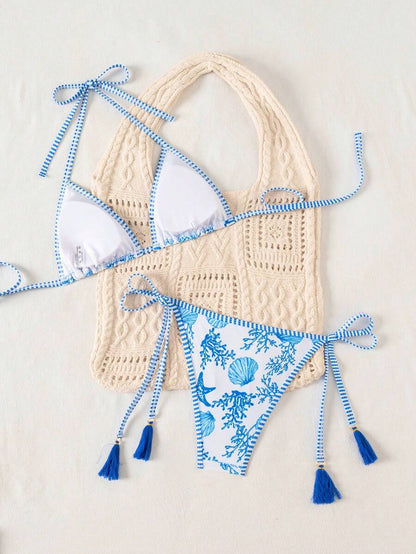 Swim Vcay Women's Summer Vacation Beach Paisley Print Halter Neck Bikini Set