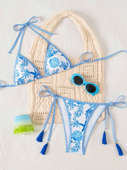 Swim Vcay Women's Summer Vacation Beach Paisley Print Halter Neck Bikini Set