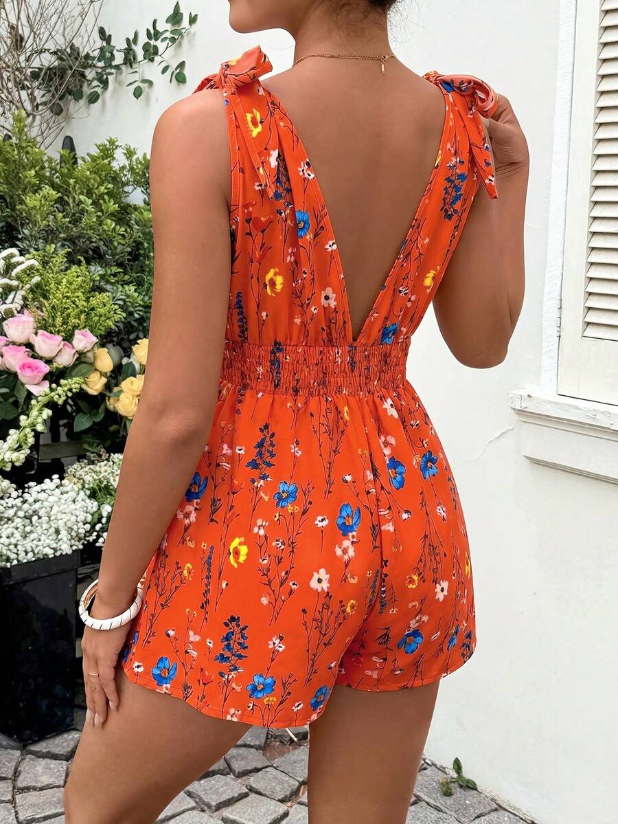 Green Floral Print Sleeveless Maternity Romper - Boho Deep V Neck High Waist Jumpsuit - Loose Fit Short Summer Beach Outfit