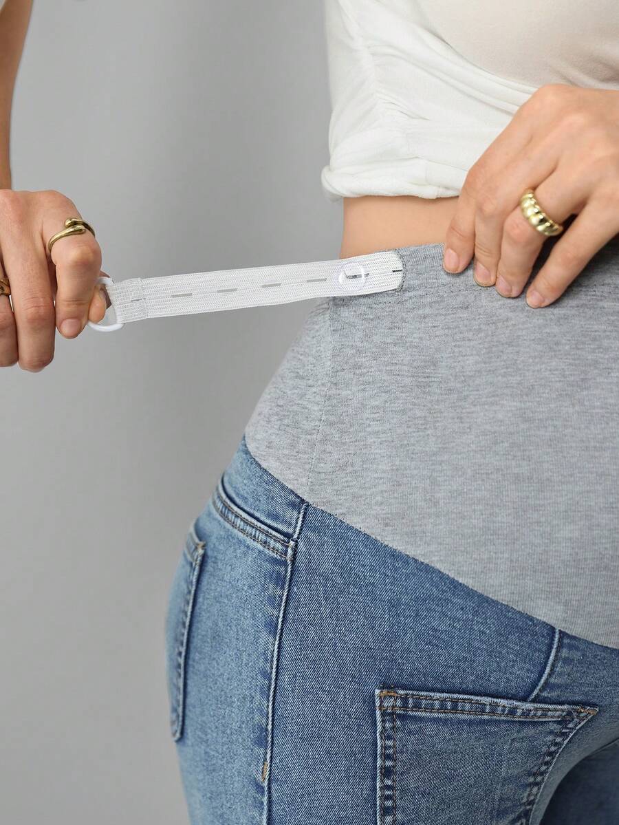 Maternity Denim Capri Jeans - Adjustable Waist, Washed, Pocket, Skinny Fit, Medium Wash
