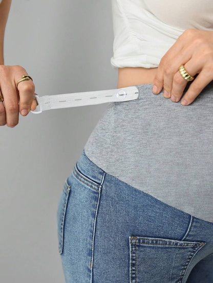 Maternity Denim Capri Jeans - Adjustable Waist, Washed, Pocket, Skinny Fit, Medium Wash