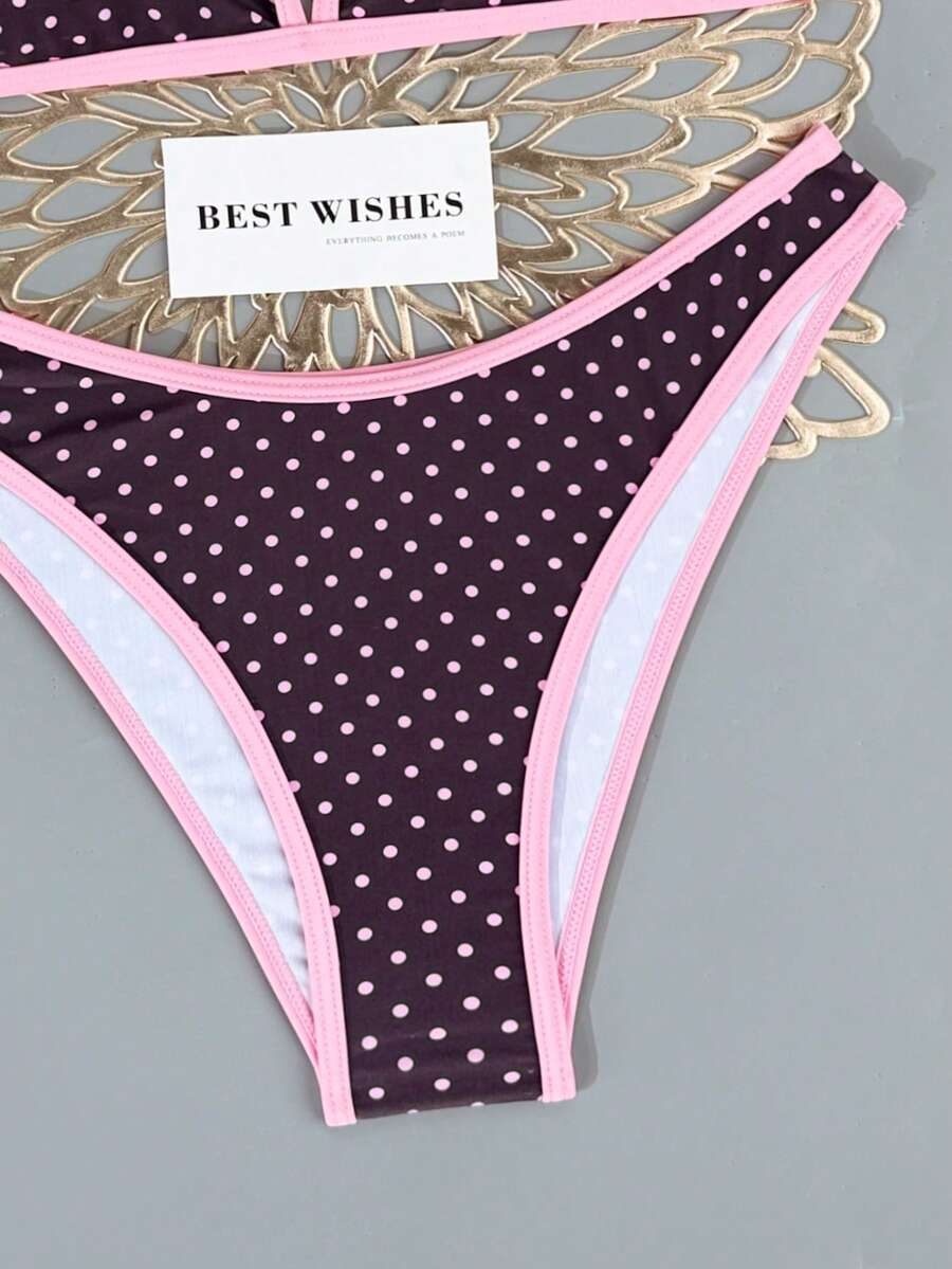 Women's Sporty Triangle Bikini Set - Contrasting Trim, Criss Cross, Spaghetti Strap, Navy Blue