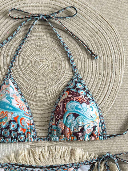 Swim Vcay Women's Summer Vacation Beach Paisley Print Halter Neck Bikini Set