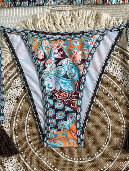 Swim Vcay Women's Summer Vacation Beach Paisley Print Halter Neck Bikini Set