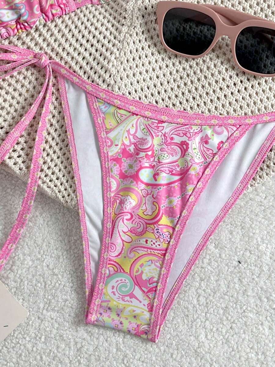 Swim Vcay Women's Summer Vacation Beach Paisley Print Halter Neck Bikini Set